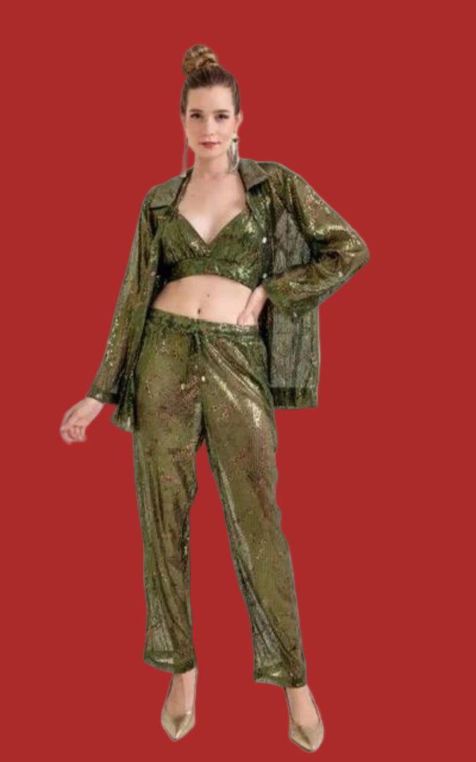 Conjunto Palazzo Ava Paetê Verde – Ruzell - Main Image