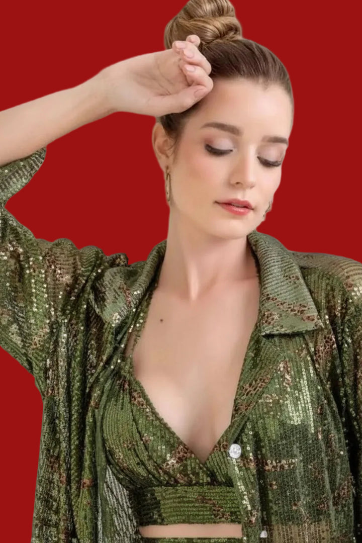Conjunto Palazzo Ava Paetê Verde